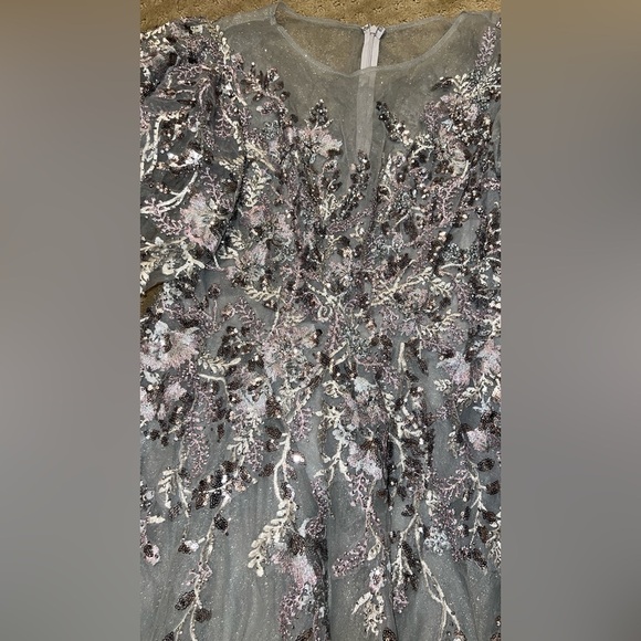 Mac Duggal 20475 Gray Puff Sleeve Glitter Embellished Dress - Picture 8 of 12